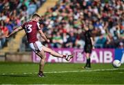 4 May 2025; Matthew Tierney of Galway shoots to score his side's first goal from a penalty during the Connacht GAA Football Senior Championship final match between Mayo and Galway at Hastings Insurance MacHale Park in Castlebar, Mayo. Photo by David Fitzgerald/Sportsfile