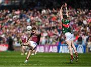 4 May 2025; Paul Conroy of Galway kicks a two point score during the Connacht GAA Football Senior Championship final match between Mayo and Galway at Hastings Insurance MacHale Park in Castlebar, Mayo. Photo by David Fitzgerald/Sportsfile