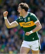 4 May 2025; David Clifford of Kerry celebrates after scoring his side's first goal during the Munster GAA Football Senior Championship final match between Kerry and Clare at Fitzgerald Stadium in Killarney, Kerry. Photo by Brendan Moran/Sportsfile
