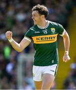 4 May 2025; David Clifford of Kerry celebrates after scoring his side's first goal during the Munster GAA Football Senior Championship final match between Kerry and Clare at Fitzgerald Stadium in Killarney, Kerry. Photo by Brendan Moran/Sportsfile