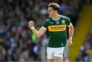 4 May 2025; David Clifford of Kerry celebrates after scoring his side's first goal during the Munster GAA Football Senior Championship final match between Kerry and Clare at Fitzgerald Stadium in Killarney, Kerry. Photo by Brendan Moran/Sportsfile