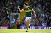 4 May 2025; David Clifford of Kerry celebrates after scoring his side's first goal during the Munster GAA Football Senior Championship final match between Kerry and Clare at Fitzgerald Stadium in Killarney, Kerry. Photo by Brendan Moran/Sportsfile