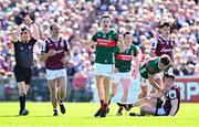 4 May 2025; Diarmuid O’Connor of Mayo celebrates his side winning a free during the Connacht GAA Football Senior Championship final match between Mayo and Galway at Hastings Insurance MacHale Park in Castlebar, Mayo. Photo by Seb Daly/Sportsfile
