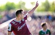 4 May 2025; Cillian McDaid of Galway celebrates after kicking a point during the Connacht GAA Football Senior Championship final match between Mayo and Galway at Hastings Insurance MacHale Park in Castlebar, Mayo. Photo by Seb Daly/Sportsfile