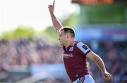 4 May 2025; Cillian McDaid of Galway celebrates after kicking a point during the Connacht GAA Football Senior Championship final match between Mayo and Galway at Hastings Insurance MacHale Park in Castlebar, Mayo. Photo by Seb Daly/Sportsfile