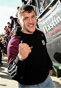 4 May 2025; Injured Galway player Damien Comer celebrates after his side's victory in the Connacht GAA Football Senior Championship final match between Mayo and Galway at Hastings Insurance MacHale Park in Castlebar, Mayo. Photo by Seb Daly/Sportsfile