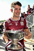 4 May 2025; Galway captain Seán Kelly with the Nestor Cup after his side's victory in the Connacht GAA Football Senior Championship final match between Mayo and Galway at Hastings Insurance MacHale Park in Castlebar, Mayo. Photo by Seb Daly/Sportsfile