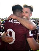 4 May 2025; Galway Seán Kelly, left, and Paul Conroy celebrate after their side's victory in the Connacht GAA Football Senior Championship final match between Mayo and Galway at Hastings Insurance MacHale Park in Castlebar, Mayo. Photo by Seb Daly/Sportsfile