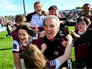 4 May 2025; Galway manager Padraic Joyce celebrates with supporters and family after the Connacht GAA Football Senior Championship final match between Mayo and Galway at Hastings Insurance MacHale Park in Castlebar, Mayo. Photo by Seb Daly/Sportsfile