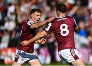 4 May 2025; Dylan McHugh, left, and Paul Conroy of Galway celebrate after the Connacht GAA Football Senior Championship final match between Mayo and Galway at Hastings Insurance MacHale Park in Castlebar, Mayo. Photo by David Fitzgerald/Sportsfile