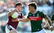 4 May 2025; Cillian McDaid of Galway in action against Jordan Flynn of Mayo during the Connacht GAA Football Senior Championship final match between Mayo and Galway at Hastings Insurance MacHale Park in Castlebar, Mayo. Photo by Seb Daly/Sportsfile