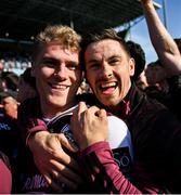 4 May 2025; Shane Walsh, right, and Sam O’Neill of Galway celebrate after the Connacht GAA Football Senior Championship final match between Mayo and Galway at Hastings Insurance MacHale Park in Castlebar, Mayo. Photo by David Fitzgerald/Sportsfile