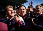 4 May 2025; Shane Walsh, centre, and Sam O’Neill of Galway celebrate after the Connacht GAA Football Senior Championship final match between Mayo and Galway at Hastings Insurance MacHale Park in Castlebar, Mayo. Photo by David Fitzgerald/Sportsfile