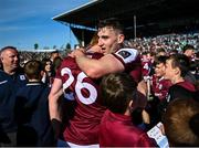 4 May 2025; Matthew Tierney, right, and Peter Cooke of Galway celebrate after the Connacht GAA Football Senior Championship final match between Mayo and Galway at Hastings Insurance MacHale Park in Castlebar, Mayo. Photo by David Fitzgerald/Sportsfile