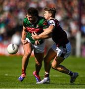 4 May 2025; Aidan O’Shea of Mayo is tackled by Cian Hernon of Galway during the Connacht GAA Football Senior Championship final match between Mayo and Galway at Hastings Insurance MacHale Park in Castlebar, Mayo. Photo by David Fitzgerald/Sportsfile