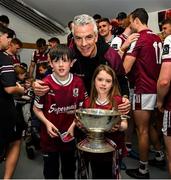 4 May 2025; Galway manager Padraic Joyce celebrates with his children Jodie and Charlie after the Connacht GAA Football Senior Championship final match between Mayo and Galway at Hastings Insurance MacHale Park in Castlebar, Mayo. Photo by David Fitzgerald/Sportsfile