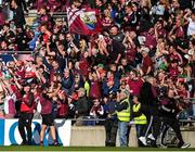 4 May 2025; Galway supporters behind manager Padraic Joyce celebrate during the Connacht GAA Football Senior Championship final match between Mayo and Galway at Hastings Insurance MacHale Park in Castlebar, Mayo. Photo by David Fitzgerald/Sportsfile