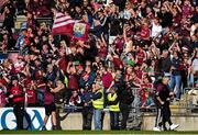 4 May 2025; Galway supporters behind manager Padraic Joyce celebrate during the Connacht GAA Football Senior Championship final match between Mayo and Galway at Hastings Insurance MacHale Park in Castlebar, Mayo. Photo by David Fitzgerald/Sportsfile