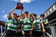 5 May 2025; Naas players after the Leinster Rugby U14 Plate final match between Naas and Tullow at Energia Park in Dublin. Photo by Stephen Marken/Sportsfile