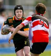 5 May 2025; Samuel Reynolds of Boyne in action against Alex Birrell of Wicklow during the Leinster Rugby U15 McAuley Cup final match between Wicklow and Boyne at Energia Park in Dublin. Photo by Stephen Marken/Sportsfile