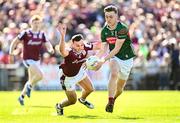 4 May 2025; Donnacha McHugh of Mayo in action against Cillian McDaid of Galway during the Connacht GAA Football Senior Championship final match between Mayo and Galway at Hastings Insurance MacHale Park in Castlebar, Mayo. Photo by Seb Daly/Sportsfile