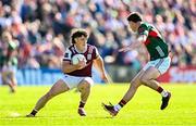 4 May 2025; Kieran Molloy of Galway in action against Enda Hession of Mayo during the Connacht GAA Football Senior Championship final match between Mayo and Galway at Hastings Insurance MacHale Park in Castlebar, Mayo. Photo by Seb Daly/Sportsfile