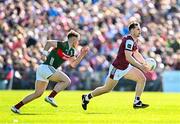 4 May 2025; Liam Silke of Galway in action against Darren McHale of Mayo during the Connacht GAA Football Senior Championship final match between Mayo and Galway at Hastings Insurance MacHale Park in Castlebar, Mayo. Photo by Seb Daly/Sportsfile