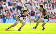 4 May 2025; Kieran Molloy of Galway in action against Matthew Ruane of Mayo during the Connacht GAA Football Senior Championship final match between Mayo and Galway at Hastings Insurance MacHale Park in Castlebar, Mayo. Photo by Seb Daly/Sportsfile