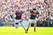 4 May 2025; Céin Darcy of Galway in action against Sam Callinan of Mayo during the Connacht GAA Football Senior Championship final match between Mayo and Galway at Hastings Insurance MacHale Park in Castlebar, Mayo. Photo by Seb Daly/Sportsfile