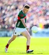 4 May 2025; Ryan O’Donoghue of Mayo kicks a free during the Connacht GAA Football Senior Championship final match between Mayo and Galway at Hastings Insurance MacHale Park in Castlebar, Mayo. Photo by Seb Daly/Sportsfile