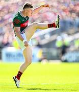 4 May 2025; Ryan O’Donoghue of Mayo kicks a free during the Connacht GAA Football Senior Championship final match between Mayo and Galway at Hastings Insurance MacHale Park in Castlebar, Mayo. Photo by Seb Daly/Sportsfile