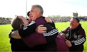 4 May 2025; Galway manager Padraic Joyce celebrates with his backrom staff after their side's victory in the Connacht GAA Football Senior Championship final match between Mayo and Galway at Hastings Insurance MacHale Park in Castlebar, Mayo. Photo by Seb Daly/Sportsfile