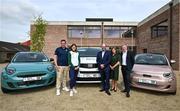 7 May 2025; Olympian and World Indoor silver medalist Kate O’Connor with, from left, Olympic Federation of Ireland CEO Peter Sherrard, Fiat managing director John Saunders, Olympic Federation of Ireland commercial director Catherine Tiernan and Fiat communications and brands manager Ciaran Cusack pictured at the launch of a new partnership between Team Ireland and Fiat, held at Olympic House on the Sport Ireland Campus in Dublin. The Olympic Federation of Ireland has announced a four-year partnership with Fiat, naming the iconic Italian car brand as the Official Car Partner of Team Ireland through to the Milano Cortina 2026 Winter Olympic Games and the Los Angeles 2028 Summer Olympic Games. As part of the agreement, a dedicated fleet of Fiat vehicles will be provided to athletes and sporting National Governing Bodies. Photo by Brendan Moran/Sportsfile