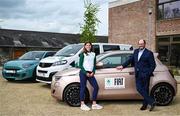 7 May 2025; Olympian and World Indoor silver medallist Kate O’Connor with Fiat managing director John Saunders pictured at the launch of a new partnership between Team Ireland and Fiat, held at Olympic House on the Sport Ireland Campus in Dublin. The Olympic Federation of Ireland has announced a four-year partnership with Fiat, naming the iconic Italian car brand as the Official Car Partner of Team Ireland through to the Milano Cortina 2026 Winter Olympic Games and the Los Angeles 2028 Summer Olympic Games. As part of the agreement, a dedicated fleet of Fiat vehicles will be provided to athletes and sporting National Governing Bodies. Photo by Brendan Moran/Sportsfile