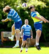 5 May 2025; John McKee, left, and Thomas Clarkson during Leinster Rugby squad training at UCD in Dublin. Photo by Seb Daly/Sportsfile