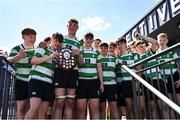 5 May 2025; Naas players after their side's victory in the Leinster Rugby U16 Plate final match between Wexford and Naas at Energia Park in Dublin. Photo by Stephen Marken/Sportsfile