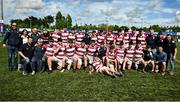 5 May 2025; The Tullow players and coaches after their side's victory in the Leinster Rugby U16 Cup final match between Tullow and Navan at Energia Park in Dublin. Photo by Stephen Marken/Sportsfile