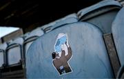5 May 2025; A sticker in seen on a seat before the SSE Airtricity Men's Premier Division match between Drogheda United and Cork City at Sullivan & Lambe Park in Drogheda, Louth. Photo by Tyler Miller/Sportsfile