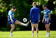 5 May 2025; James Lowe, left, during Leinster Rugby squad training at UCD in Dublin. Photo by Seb Daly/Sportsfile