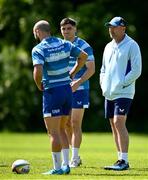 5 May 2025; Senior coach Jacques Nienaber, right, with Jamison Gibson-Park, left, and Jimmy O'Brien during Leinster Rugby squad training at UCD in Dublin. Photo by Seb Daly/Sportsfile