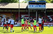 5 May 2025; Shelbourne players warm-up before the SSE Airtricity Men's Premier Division match between Shelbourne and Waterford at Tolka Park in Dublin. Photo by Seb Daly/Sportsfile