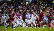 5 May 2025; Jeannot Esua of Galway United in action against Ross Tierney of Bohemians during the SSE Airtricity Men's Premier Division match between Galway United and Bohemians at Eamonn Deacy Park in Galway. Photo by Brendan Moran/Sportsfile