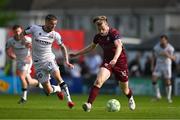 5 May 2025; David Hurley of Galway United in action against Adam McDonnell of Bohemians during the SSE Airtricity Men's Premier Division match between Galway United and Bohemians at Eamonn Deacy Park in Galway. Photo by Brendan Moran/Sportsfile