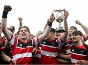 5 May 2025; Wicklow players celebrate after their side's victory in the Leinster Rugby U18 Tom D'Arcy Cup final match between Balbriggan and Wicklow at Energia Park in Dublin. Photo by Stephen Marken/Sportsfile