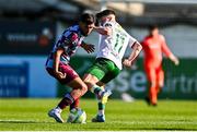 5 May 2025; Luke Heeney of Drogheda United in action against Cathal O'Sullivan of Cork City during the SSE Airtricity Men's Premier Division match between Drogheda United and Cork City at Sullivan & Lambe Park in Drogheda, Louth. Photo by Tyler Miller/Sportsfile