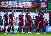5 May 2025; Moses Dyer of Galway United, 9, celebrates with teammates after scoring their side's first goal during the SSE Airtricity Men's Premier Division match between Galway United and Bohemians at Eamonn Deacy Park in Galway. Photo by Brendan Moran/Sportsfile