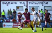 5 May 2025; Moses Dyer of Galway United in action against John Mountney of Bohemians during the SSE Airtricity Men's Premier Division match between Galway United and Bohemians at Eamonn Deacy Park in Galway. Photo by Brendan Moran/Sportsfile