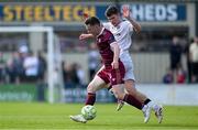 5 May 2025; Robert Burns of Galway United in action against James Clarke of Bohemians during the SSE Airtricity Men's Premier Division match between Galway United and Bohemians at Eamonn Deacy Park in Galway. Photo by Brendan Moran/Sportsfile