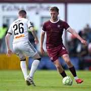 5 May 2025; Robert Slevin of Galway United in action against Ross Tierney of Bohemians during the SSE Airtricity Men's Premier Division match between Galway United and Bohemians at Eamonn Deacy Park in Galway. Photo by Brendan Moran/Sportsfile