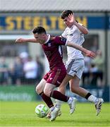 5 May 2025; Robert Burns of Galway United in action against James Clarke of Bohemians during the SSE Airtricity Men's Premier Division match between Galway United and Bohemians at Eamonn Deacy Park in Galway. Photo by Brendan Moran/Sportsfile